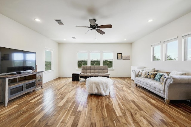 10129 Longhorn Skwy, Dripping Springs, TX 78620 - living area with light wood finished floors, a ceiling fan, and recessed lighting