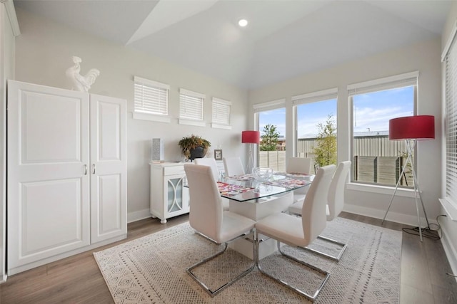 1113 Spring Gulch Ln, Georgetown, TX 78628 - dining room featuring vaulted ceiling and wood finished floors