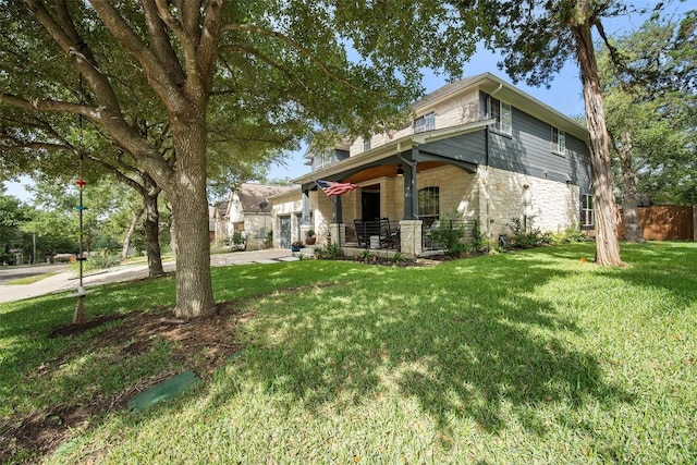 7308 Black Mountain Dr, Austin, TX 78736 - view of property exterior with stone siding, covered porch, and driveway