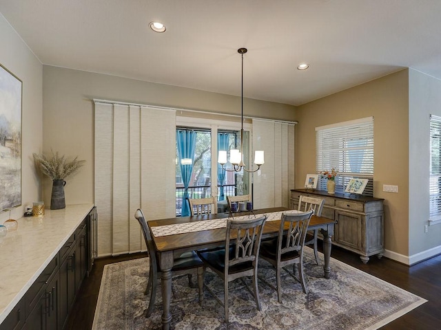 217 Skipping Cedar St, San Marcos, TX 78666 - dining room with dark wood-type flooring, a chandelier, and recessed lighting