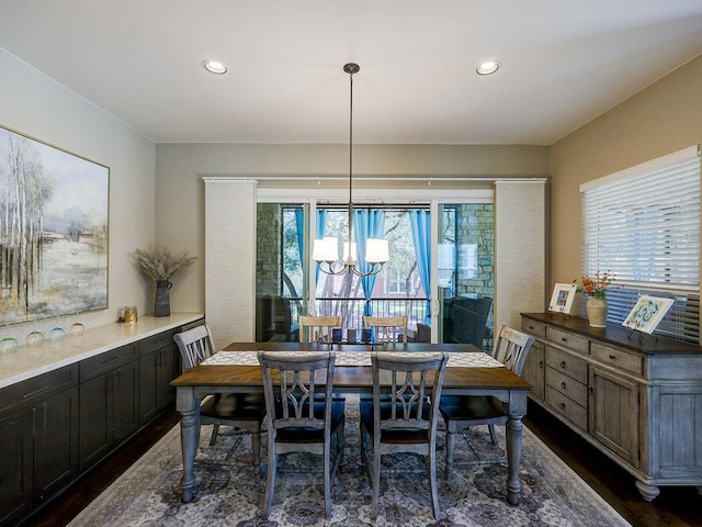 217 Skipping Cedar St, San Marcos, TX 78666 - dining area featuring a chandelier, dark wood-style floors, and recessed lighting