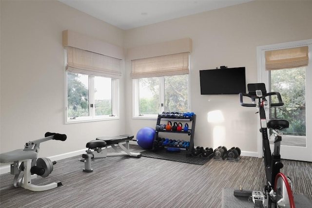 5301 Maryanna Dr, Austin, TX 78746 - workout area featuring carpet flooring and plenty of natural light