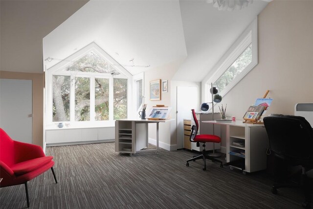 5301 Maryanna Dr, Austin, TX 78746 - home office with vaulted ceiling and carpet floors
