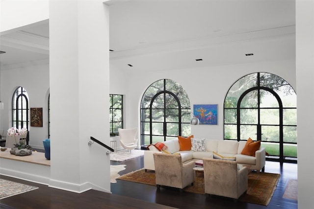 5301 Maryanna Dr, Austin, TX 78746 - living area featuring wood finished floors and a towering ceiling