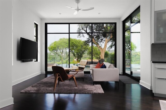 5301 Maryanna Dr, Austin, TX 78746 - living area with dark wood-type flooring and a ceiling fan