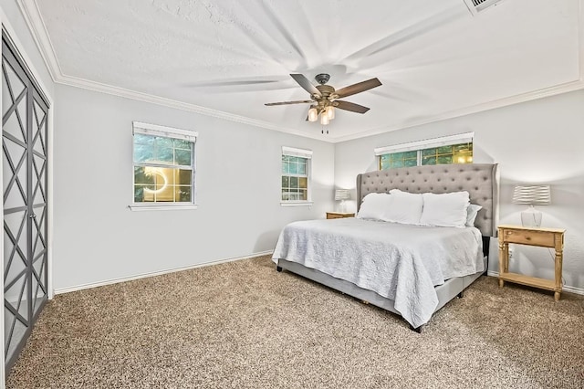 2802 Brandy Ln, Georgetown, TX 78628 - carpeted bedroom featuring crown molding and ceiling fan