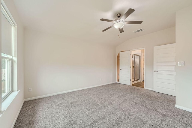 2871 Mill Run Bnd, Round Rock, TX 78665 - unfurnished room with ceiling fan, carpet floors, and vaulted ceiling