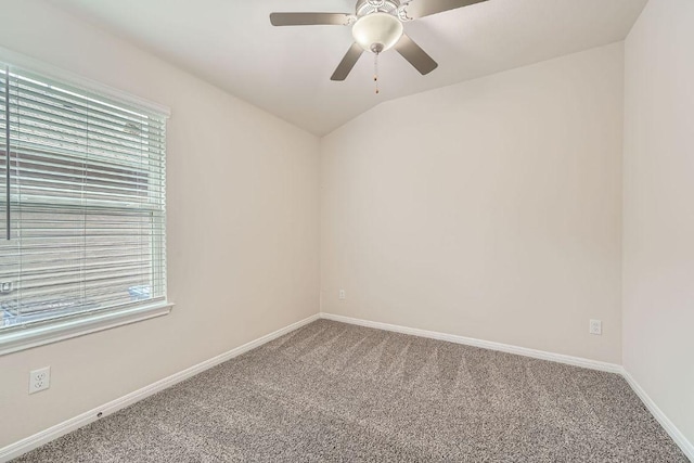 2871 Mill Run Bnd, Round Rock, TX 78665 - spare room featuring carpet, healthy amount of natural light, vaulted ceiling, and ceiling fan