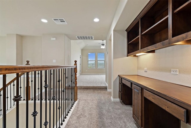5505 Cypress Ranch Blvd, Spicewood, TX 78669 - corridor with light colored carpet, recessed lighting, and an upstairs landing