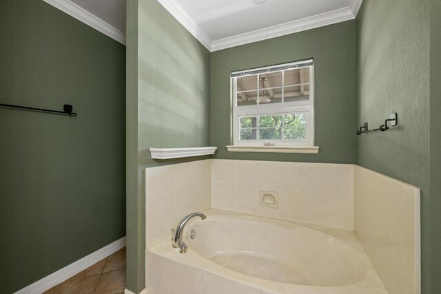 116 Ridgecrest Rd, Georgetown, TX 78628 - full bath with a garden tub, tile patterned flooring, and ornamental molding