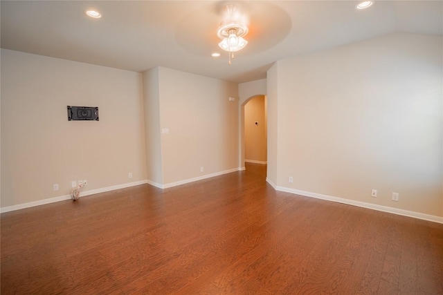11612 Yeadon Way, Austin, TX 78717 - unfurnished room featuring arched walkways, wood finished floors, ceiling fan, and recessed lighting