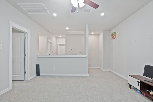 1519 Fenton Hill Dr, Leander, TX 78641 - unfurnished living room featuring carpet, a ceiling fan, and recessed lighting