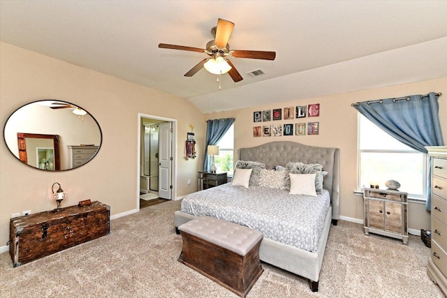 11600 Santa Elena Ln, Austin, TX 78717 - carpeted bedroom with a ceiling fan, vaulted ceiling, and ensuite bathroom