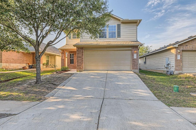 132 Hillhouse Ln, Manchaca, TX 78652 - view of front of home featuring brick siding, a garage, and driveway
