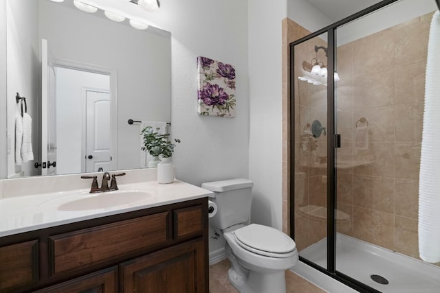 139 Merion Dr, Austin, TX 78737 - bathroom with vanity, a stall shower, and tile patterned floors