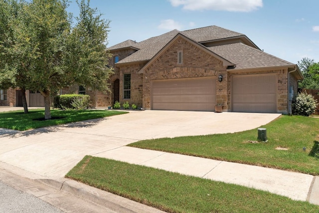 139 Merion Dr, Austin, TX 78737 - view of front of home with an attached garage, a front yard, a shingled roof, and concrete driveway
