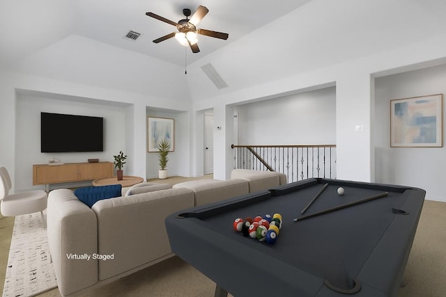 139 Merion Dr, Austin, TX 78737 - recreation room featuring a ceiling fan, carpet, and billiards table