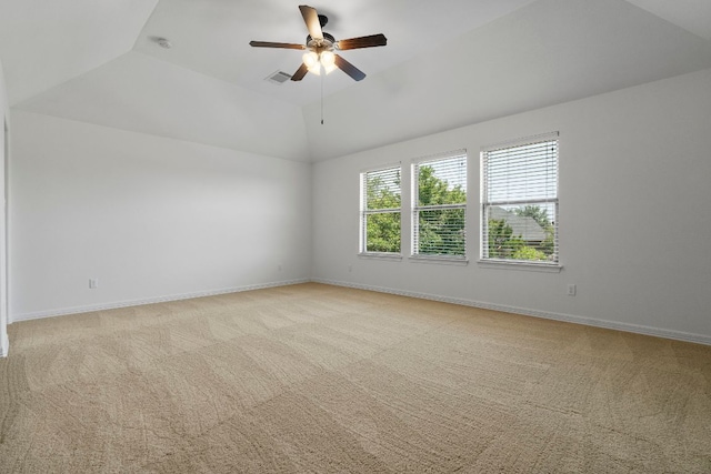 139 Merion Dr, Austin, TX 78737 - spare room featuring light colored carpet, vaulted ceiling, ceiling fan, and a smoke detector