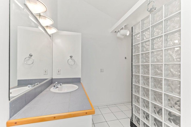 17226 Rocky Ridge Rd, Austin, TX 78734 - full bathroom featuring a walk in shower, tile patterned flooring, and vanity