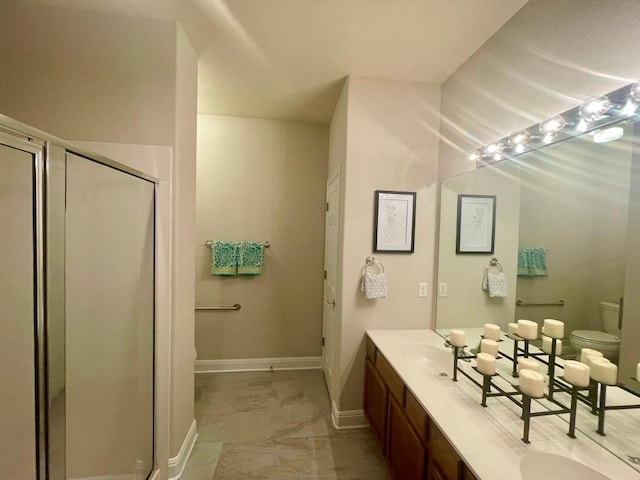 209 Crockett Loop, Georgetown, TX 78633 - full bathroom featuring double vanity, a stall shower, and marble look tiles