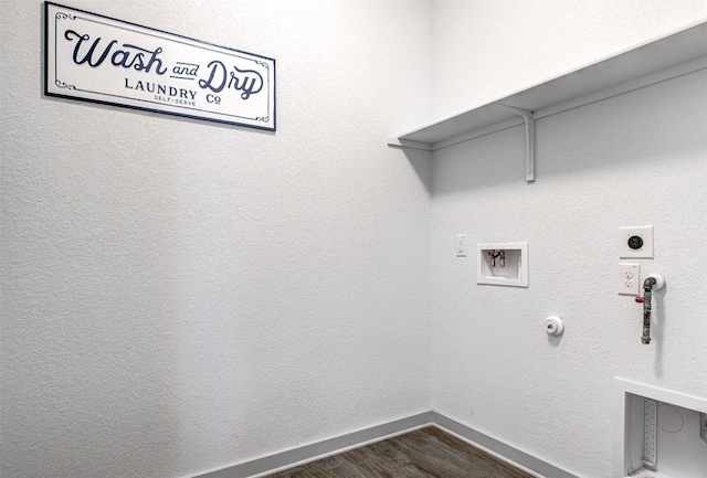 228 Tequilana Pass, Leander, TX 78641 - laundry room with hookup for a gas dryer, hookup for an electric dryer, washer hookup, and dark wood-type flooring