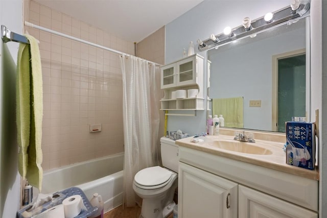 2329 Campden Dr, Austin, TX 78745 - bathroom with vanity and shower / bath combo with shower curtain