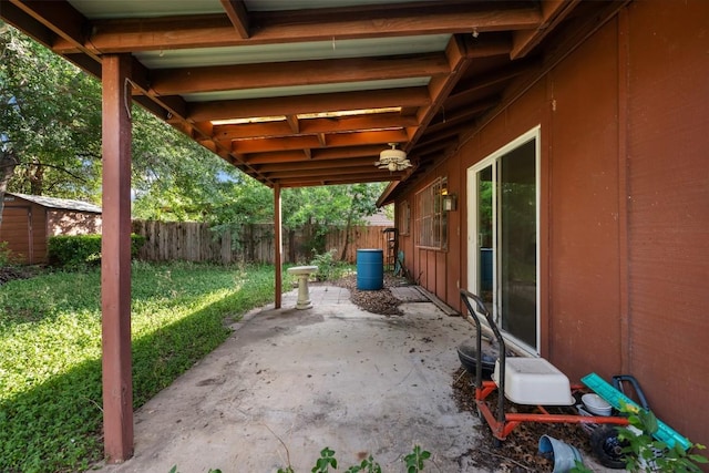 2329 Campden Dr, Austin, TX 78745 - fenced backyard with a patio area and a shed