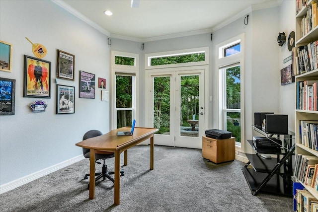 1208 Verdant Way, Austin, TX 78746 - carpeted office space featuring ornamental molding and recessed lighting