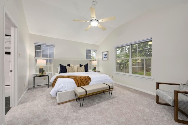 6102 Laird Dr, Austin, TX 78757 - carpeted bedroom with lofted ceiling and ceiling fan