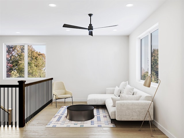 4604 Englewood Dr, Austin, TX 78745 - sitting room with ceiling fan, light wood-type flooring, and recessed lighting