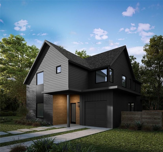 4604 Englewood Dr, Austin, TX 78745 - modern home featuring an attached garage and board and batten siding