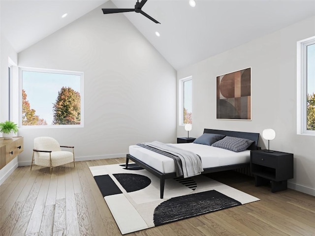 4604 Englewood Dr, Austin, TX 78745 - bedroom featuring high vaulted ceiling, wood finished floors, and recessed lighting