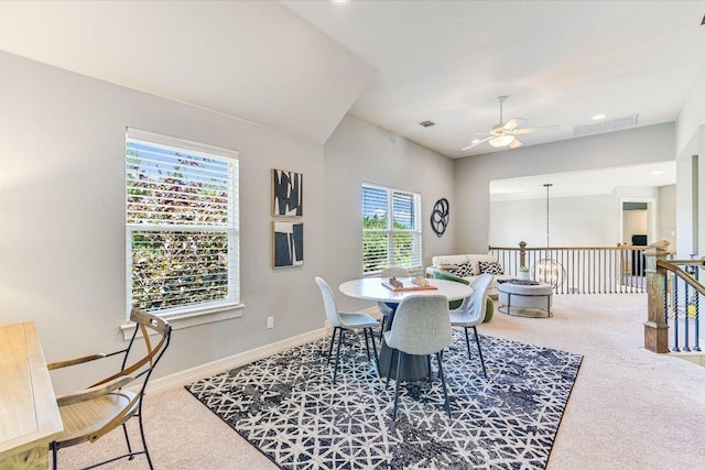 280 Whitney Run, Buda, TX 78610 - dining room featuring carpet flooring, a ceiling fan, and recessed lighting
