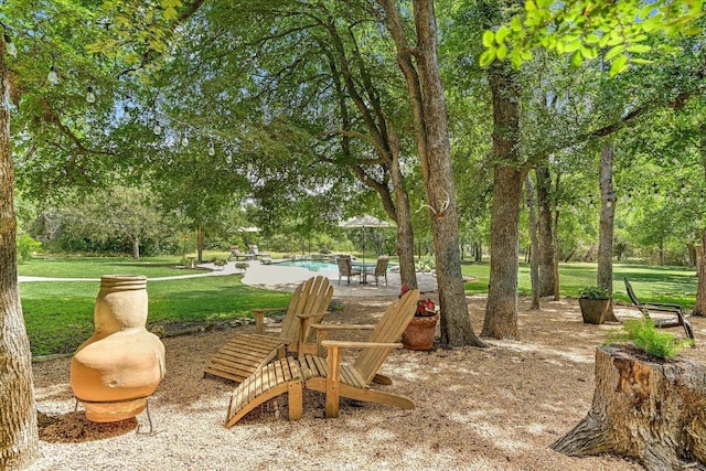 280 Whitney Run, Buda, TX 78610 - view of patio with an outdoor pool and view of wooded area
