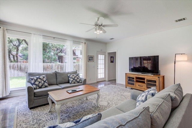 8500 E Potosi Cv, Austin, TX 78717 - living room with crown molding and ceiling fan