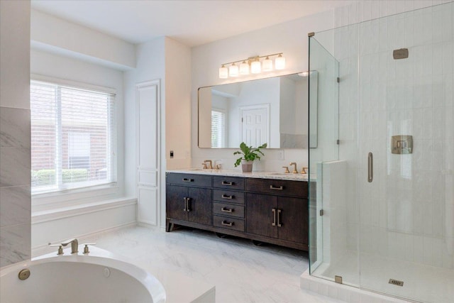 8500 E Potosi Cv, Austin, TX 78717 - full bath with double vanity, a shower stall, and a bath