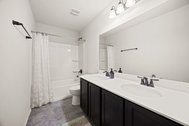 12000 Kincardine Way, Austin, TX 78754 - bathroom with shower / tub combo with curtain, double vanity, and tile patterned flooring