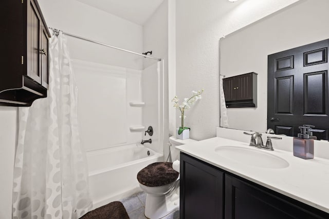 12000 Kincardine Way, Austin, TX 78754 - full bathroom with shower / tub combo with curtain, vanity, and tile patterned flooring