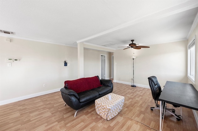 175 Settlers Trl, Elgin, TX 78621 - office space featuring light wood-style floors, ornamental molding, and a ceiling fan