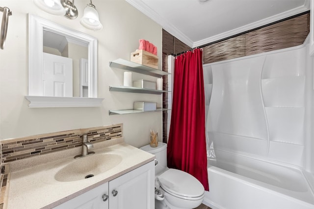 175 Settlers Trl, Elgin, TX 78621 - bathroom featuring tasteful backsplash, vanity, shower / bath combination with curtain, and ornamental molding