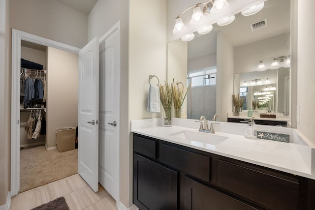 8713 Alderman Dr, Austin, TX 78747 - bathroom featuring vanity, an enclosed shower, and a spacious closet