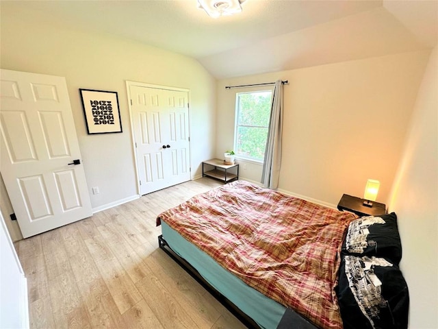 12504 Gun Metal Dr, Austin, TX 78739 - bedroom featuring lofted ceiling, light wood-type flooring, and a closet