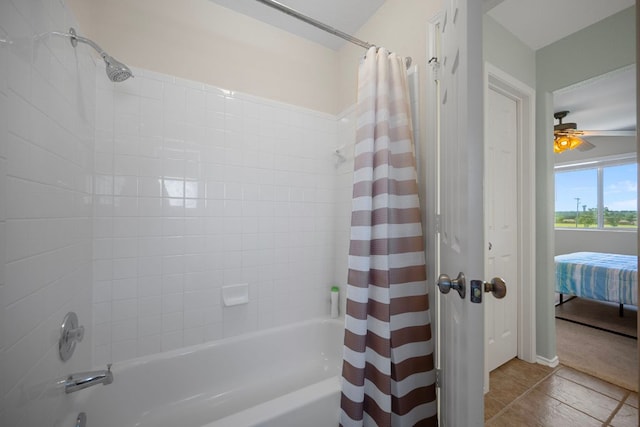 1913 Avante Dr, Cedar Park, TX 78613 - ensuite bathroom featuring shower / tub combo, ceiling fan, and tile patterned floors