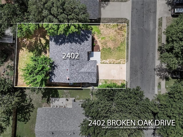 2402 Broken Oak Dr, Austin, TX 78745 - aerial overview of property's location featuring property boundaries highlighted