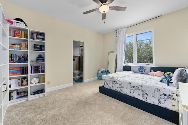 3816 Pappys Way, Austin, TX 78730 - bedroom with carpet flooring, a ceiling fan, and ensuite bath