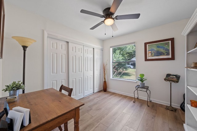 2801 Cornish Cir, Austin, TX 78745 - office area with a ceiling fan and light wood-style floors