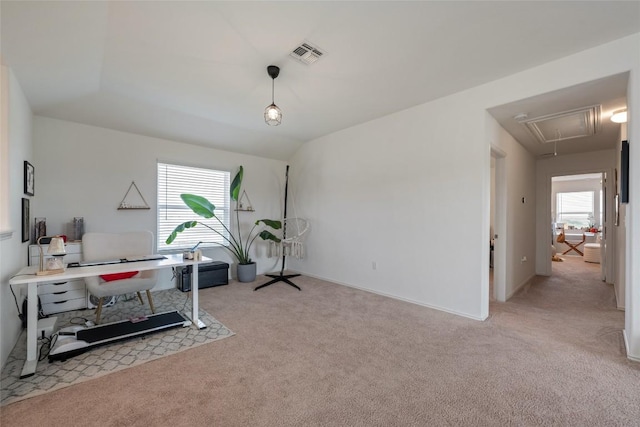 7304 Fall Ray Dr, Del Valle, TX 78617 - carpeted office space featuring attic access and baseboards