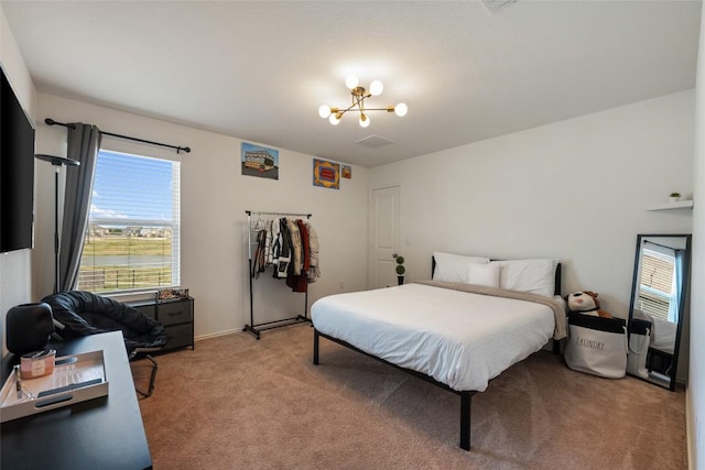 7304 Fall Ray Dr, Del Valle, TX 78617 - bedroom with a chandelier, light colored carpet, and multiple windows