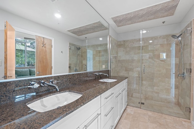 1600 Barton Springs Rd Unit 5406, Austin, TX 78704 - full bathroom with double vanity, a shower stall, and recessed lighting