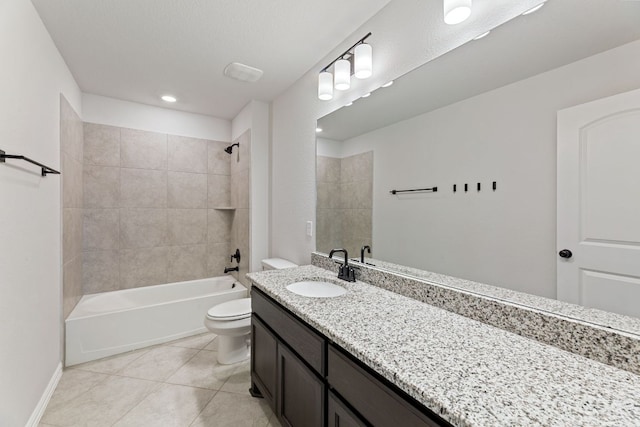 627 Cold River Run, Kyle, TX 78640 - full bath with vanity, tile patterned floors,  shower combination, and recessed lighting